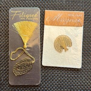 Metal filigree bookmark and small peacock magnet ready for gifting